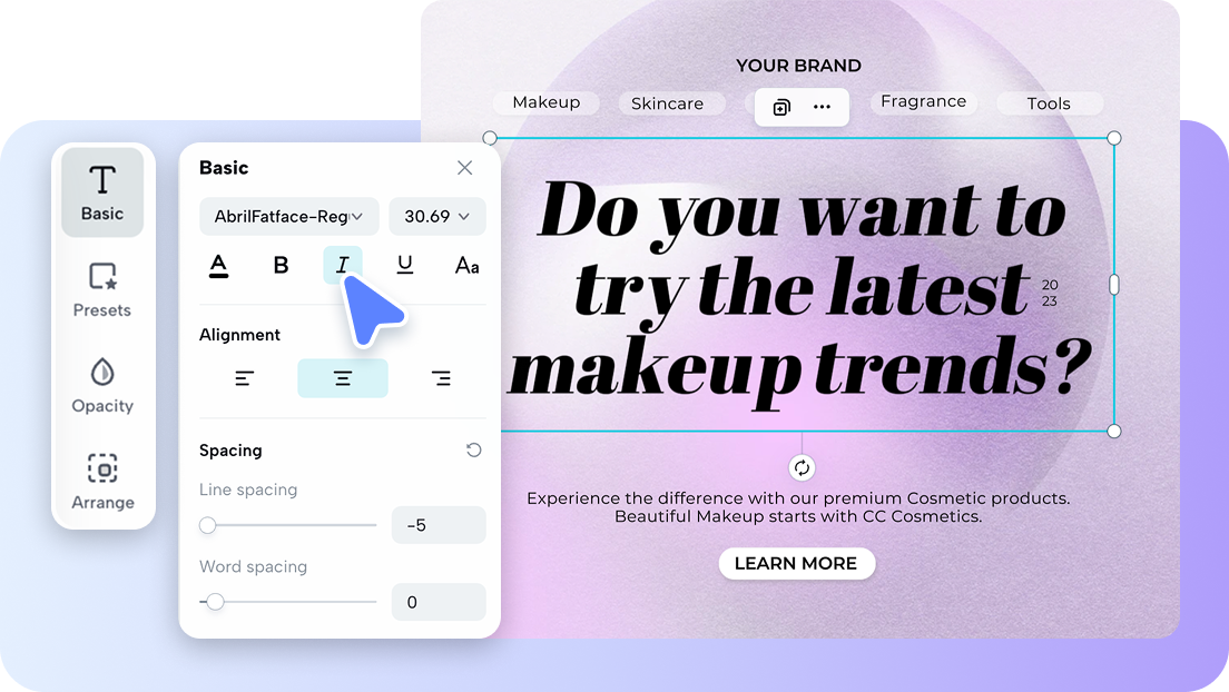 Instant font customization & text effects