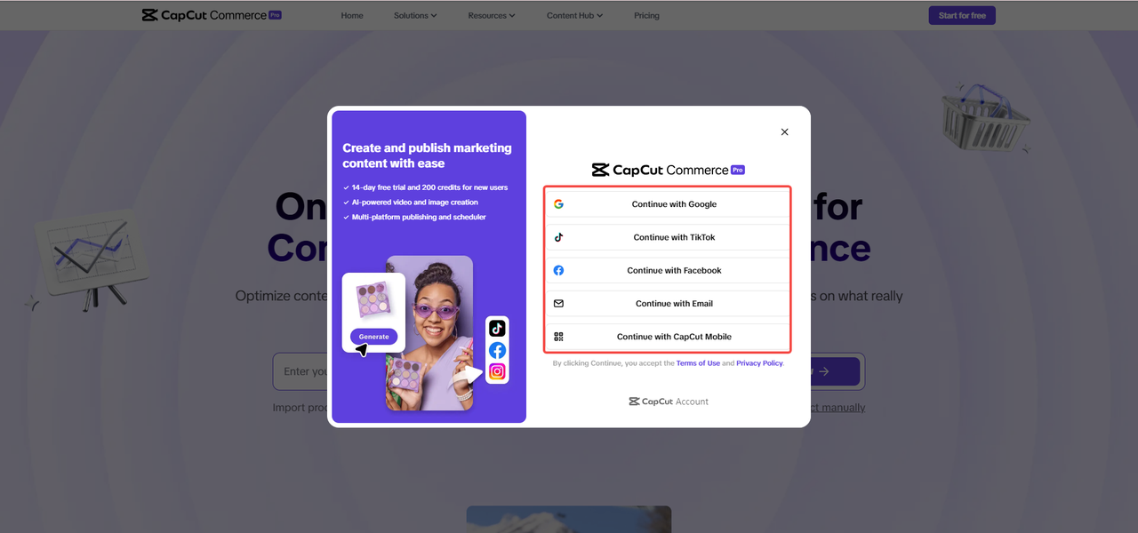 Pippit sign up page